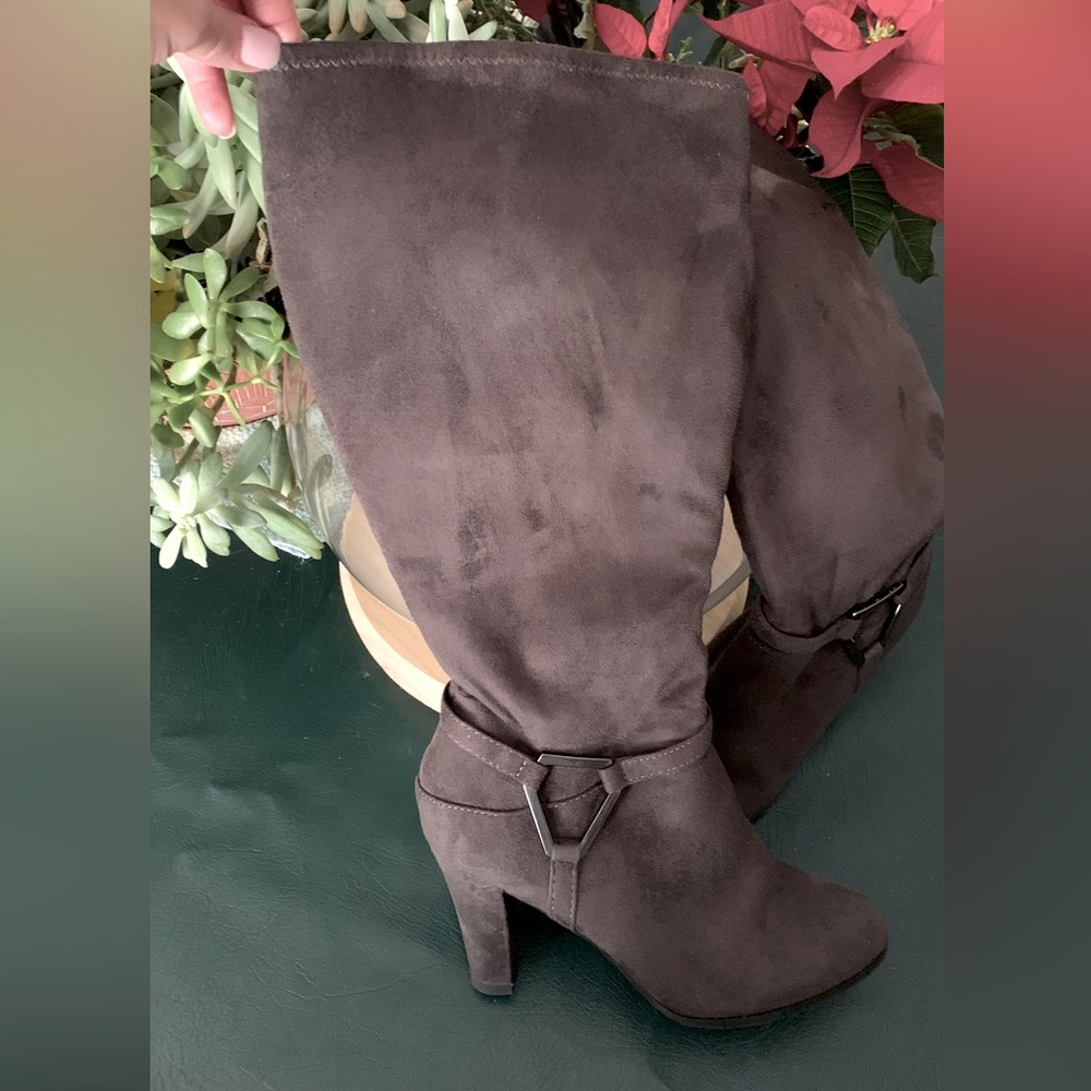 Wide Calf Dress Boot, gray suede, like new.